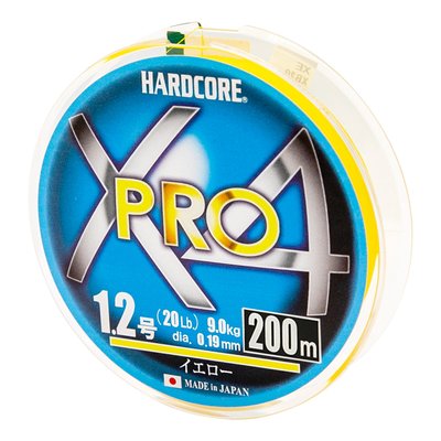 Шнур Duel Hardcore X4 PRO 200m 0.19mm 9.0kg #1.2 (H3868-Y)