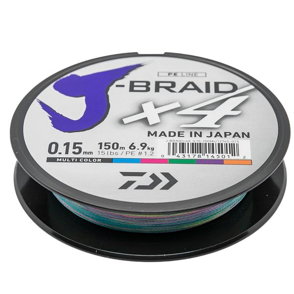 Шнур Daiwa J-Braid X4E 150m Multi Color 6.9kg 0.15mm #1.2 (12745-015)