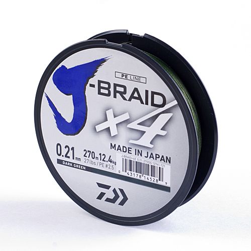 Шнур Daiwa J-Braid X4E 0,25mm 270m Dark Green (12741-125)