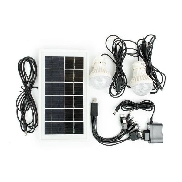Ліхтар акумуляторний 1LED 5W+22 SMD, виносна сонячна панель, виносні 2 led лампи, кабель для зарядки телефону-планшета