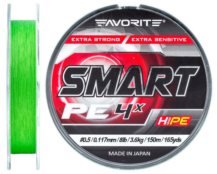 Шнур Favorite Smart PE 4x 150м light green, 0.117, 3,6кг