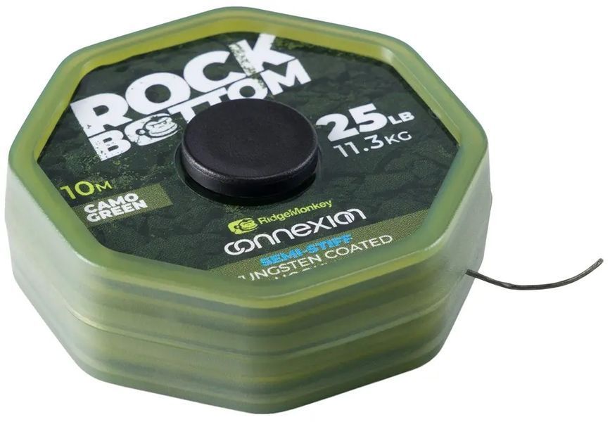 Повідковий матеріал RidgeMonkey Connexion Rock Bottom Tungsten Semi Stiff Coated Hooklink Camo Green 10m 25lb