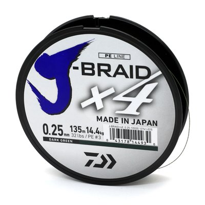 Шнур Daiwa J-Braid X4E 0,25mm 135m Dark Green (12741-025)