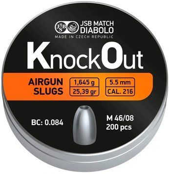 Кулі пневматичні JSB Knock Out Slugs .217. Кал. 5.5 мм. Вага - 1.645 р. 200 шт/уп