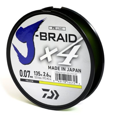 Шнур Daiwa J-Braid X4E Yellow 135 м. 0.07мм