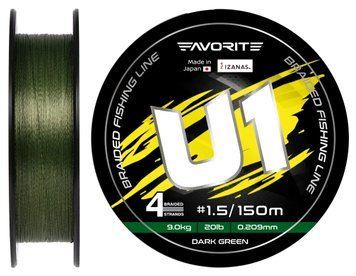 Шнур Favorite U1 PE 4x 150m (dark green) #1.5/0.209mm 20lb/9.0kg