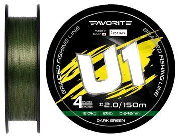 Шнур Favorite U1 PE 4x 150m (dark green) #2.0/0.242mm 26lb/12.0kg
