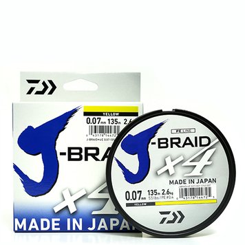 Шнур Daiwa J-Braid X4E Yellow 135 м. 0.10мм