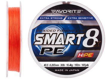 Шнур Favorite Smart PE 8x 150м (red orange) #2.5/0.265mm 30lb/16.4kg