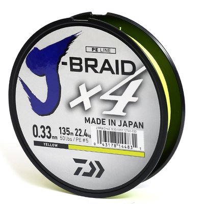 Шнур Daiwa J-Braid X4E 0,33mm-135m yellow (12740-033)