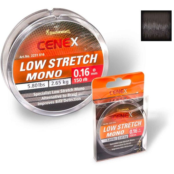 Волосінь Browning Cenex Low Stretch Mono, 0,22 мм, 150 м, 4,85 кг, чорний (2231022)